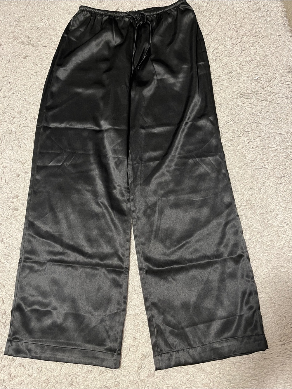 Ardene Black Satin Wide Leg Joggers with Drawstring Waist
